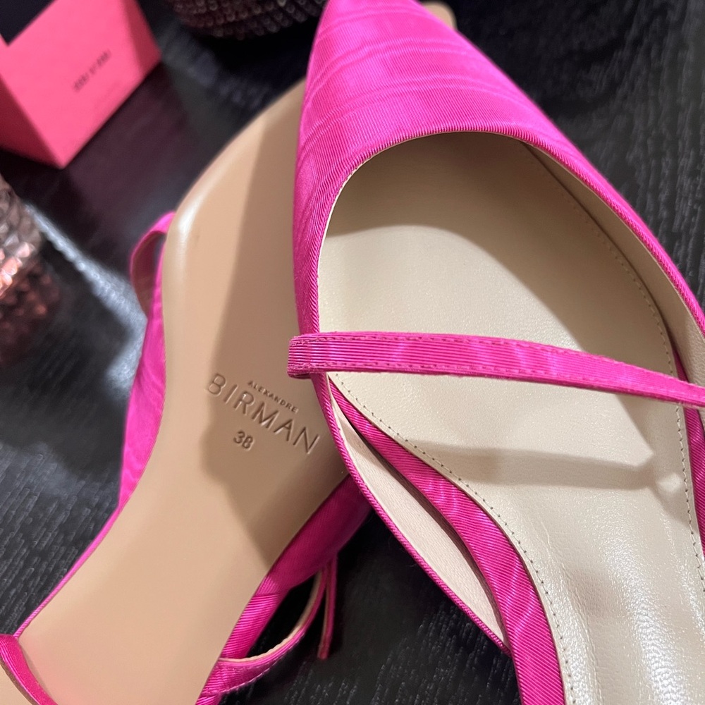 Alexandre Birman Pink Satin Slingback Pointed Toe Flats 38 Dopamine Bright NEW